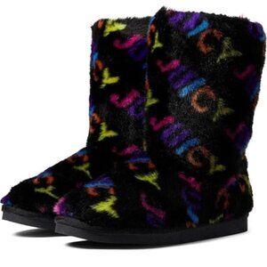 Juicy Couture Kam Faux Fur Slipper Boot Black Rainbow Women's Size 10